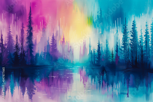 Wallpaper Mural Serene lake surrounded by towering forests, with mist rising from the water's surface and colorful reflections of the sky painting the scene with ethereal beauty Torontodigital.ca