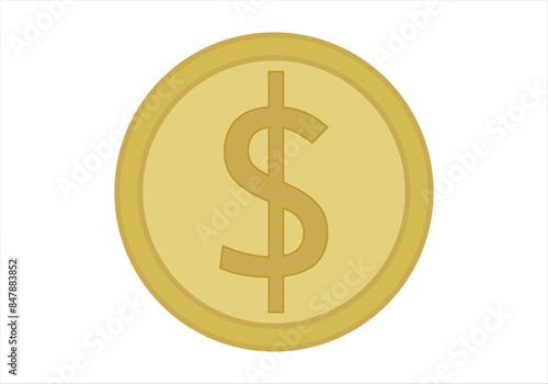 Moneda dorada de dólar en fondo blanco