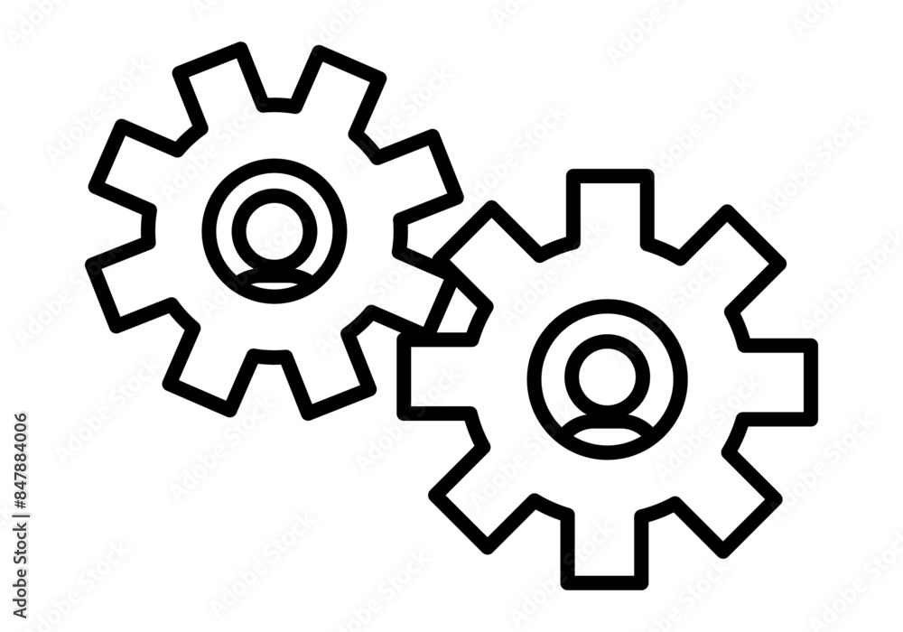 Icono negro de engranaje con perfil de usuario en cada una representando las relaciones sociales Icono negro de engranaje con perfil de usuario en cada una representando las relaciones sociales