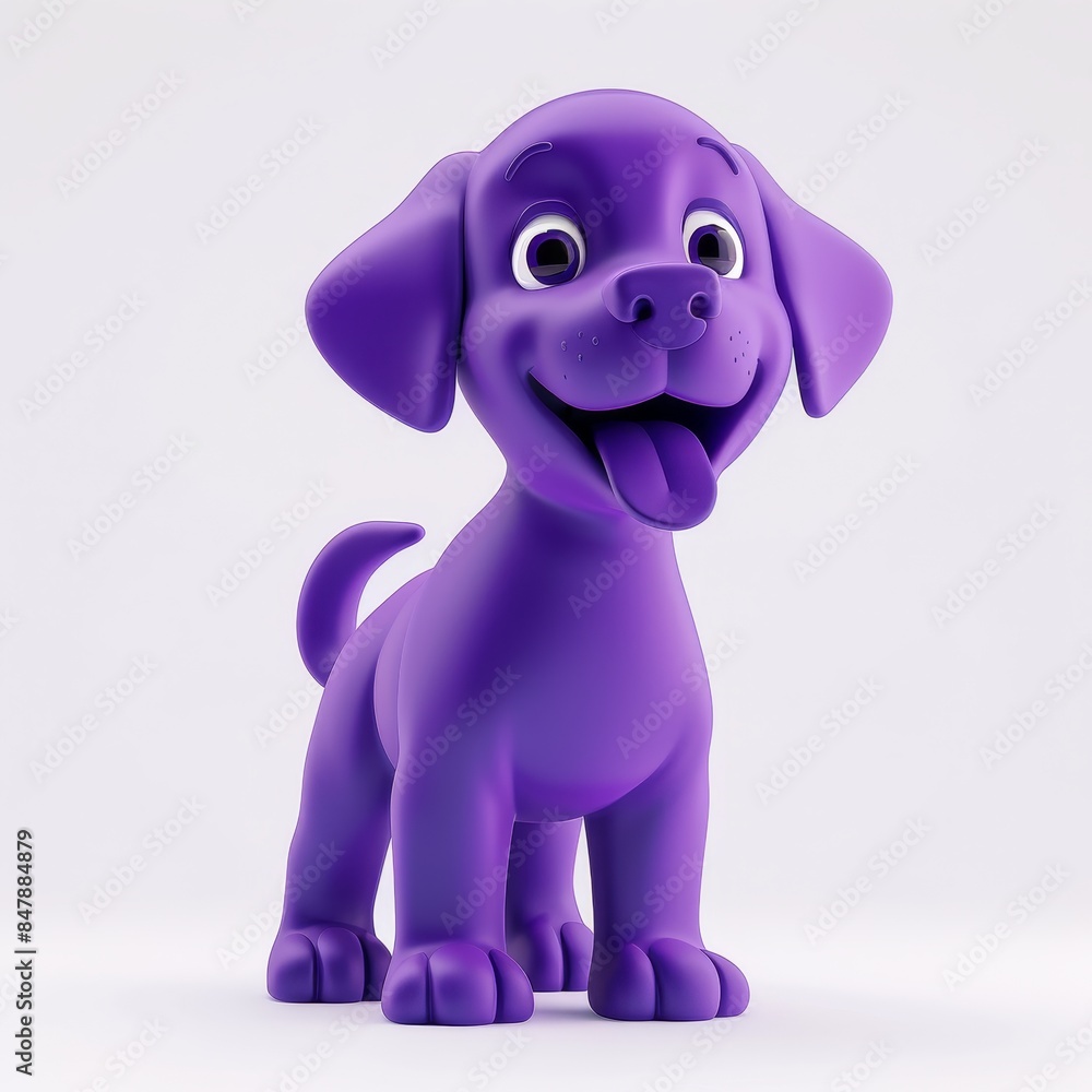 Fototapeta premium A 3D rendered purple puppy stands with a happy expression on a white background