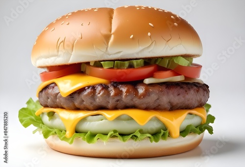 Photo of delicious hamburger isolated on white background