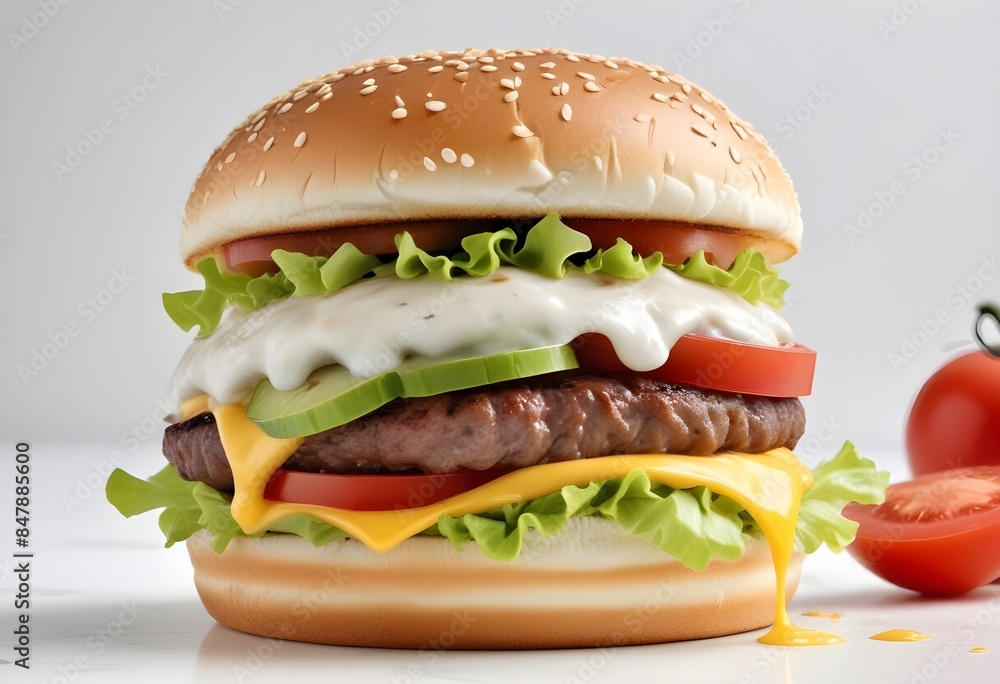 Photo of delicious hamburger isolated on white background Photo of delicious hamburger isolated on white background