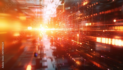 Technological 3D background with cybernetic elements and light effects