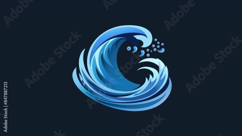 Stylized blue wave marine design for surf sport cosmetics logo