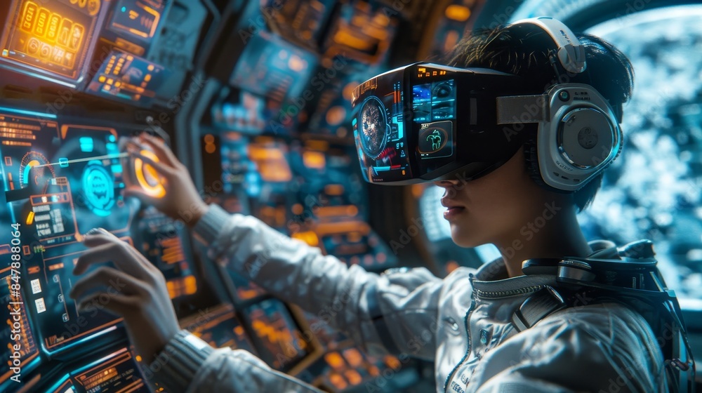 Engineer using VR for advanced machinery simulation. Engineer using VR for advanced machinery simulation.