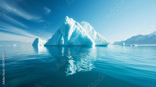 Close up of floating iceberg in a calm fjord