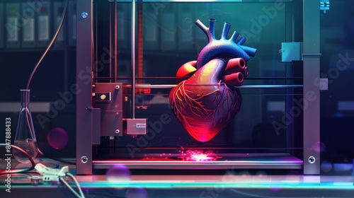 3D printed human heart in progress, showcasing innovative medical technology and advanced bioprinting applications. photo