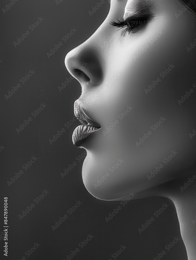 Dramatic Black and White Profile of Young Woman Dramatic Black and White Profile of Young Woman