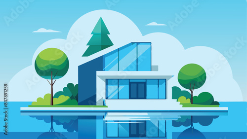 An idyllic lakeside house surrounded by nature's beauty, offering a serene and picturesque setting.Scenic house by the lake, nestled among trees with a picturesque view.