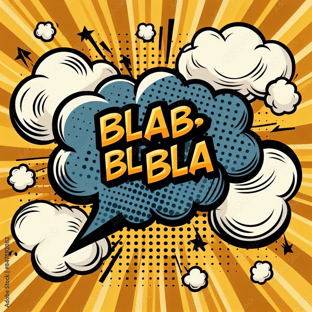 Speech bubble with a text Bla-bla-bla on a yellow background. Comic cloud. international yada yada yada day Speech bubble with a text Bla-bla-bla on a yellow background. Comic cloud. international yada yada yada day