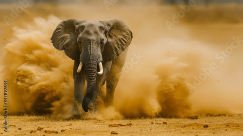 Majestic elephant kicking up dust in Amboseli National Park