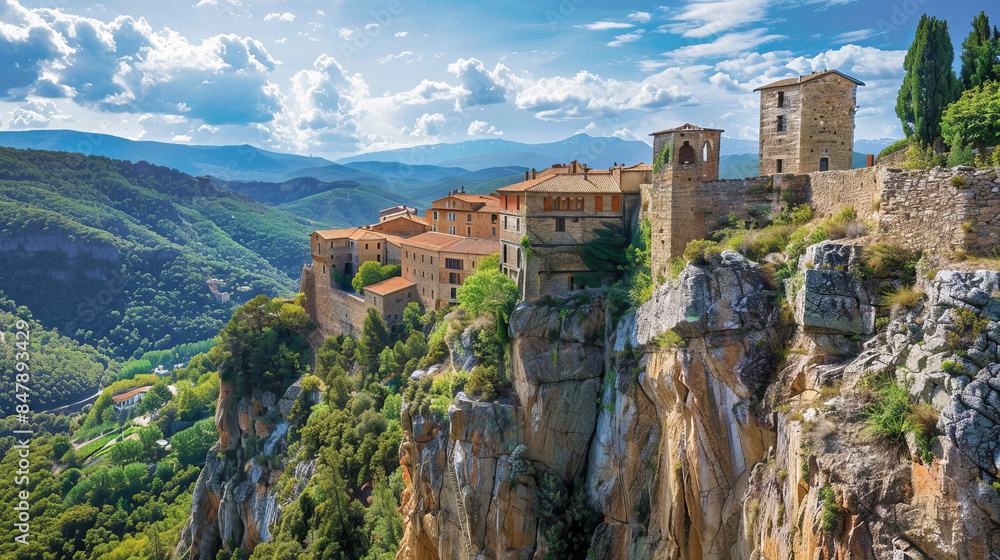 Scenic view of monastery on a cliff in Catalonia, Spain Scenic view of monastery on a cliff in Catalonia, Spain