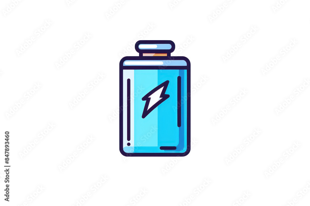 Illustration of a blue battery icon with a lightning bolt symbol, representing power, energy, and technology in a modern flat style. Illustration of a blue battery icon with a lightning bolt symbol, representing power, energy, and technology in a modern flat style.