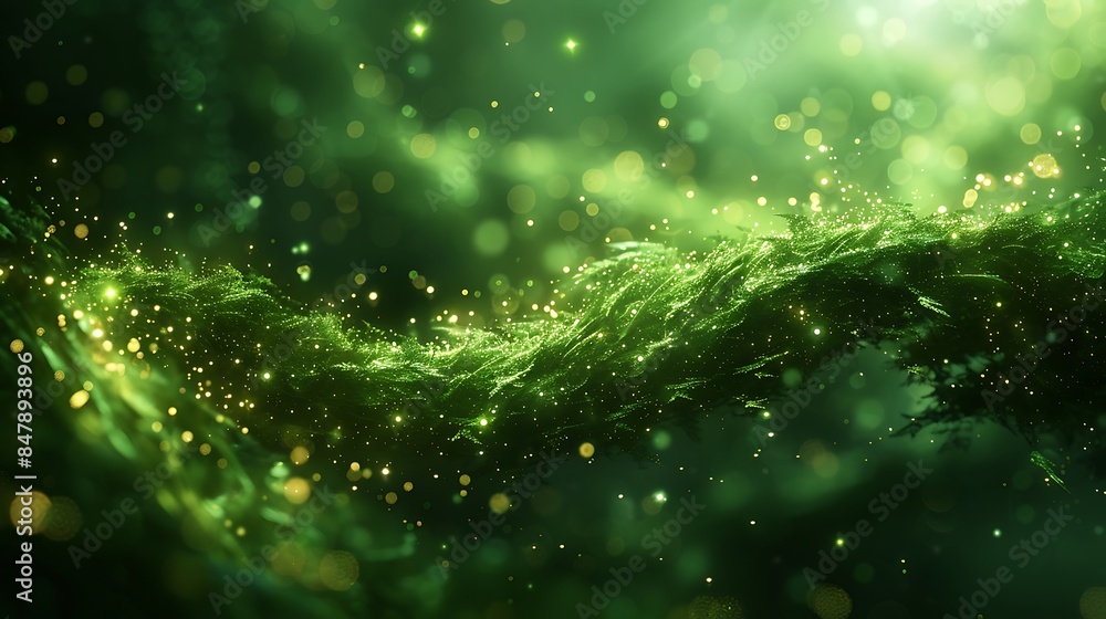 glowing particles on a bright green background