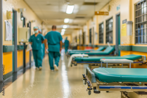 Prison infirmary, with medical staff tending to inmates' health needs, from routine check-ups to more serious medical emergencies