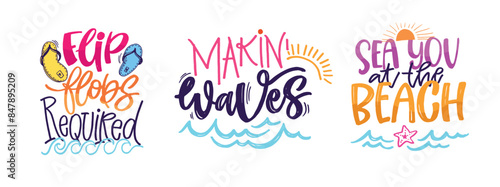 Cute hand drawn doodle lettering quote about summer, lake, ocean. Lettering for t-shirt design, mug print, bag print, clothes fashion. 100% hand drawn vector image.