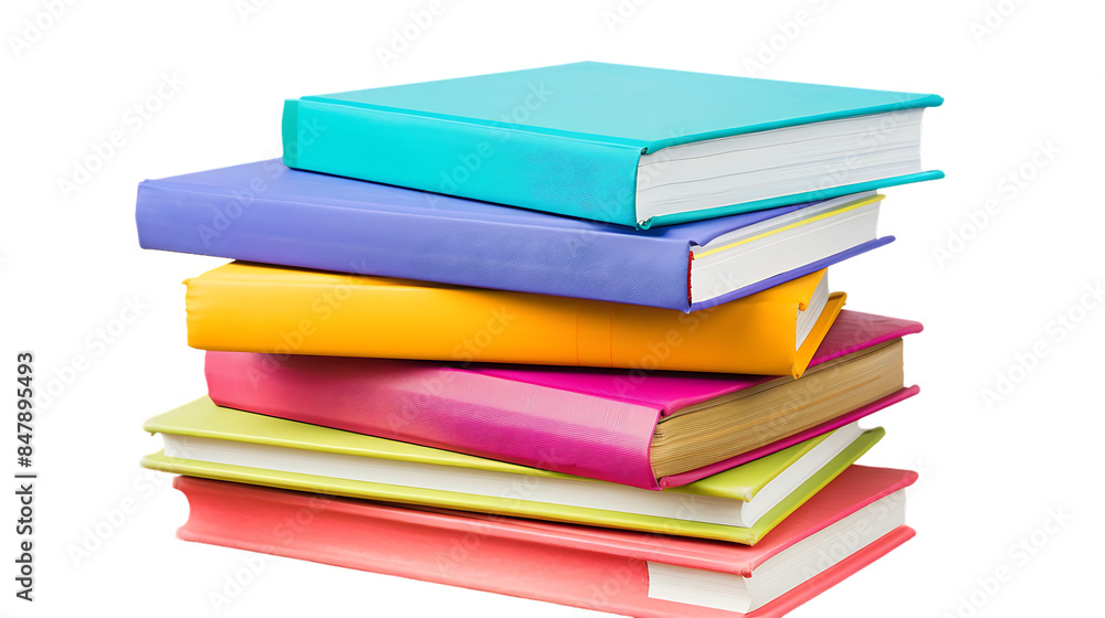 Stack of colorful books on wooden table isolated on transparent background Stack of colorful books on wooden table isolated on transparent background