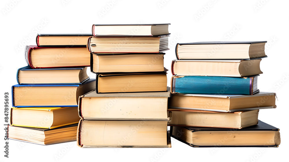 Stacks of educational books in university library isolated on transparent background Stacks of educational books in university library isolated on transparent background