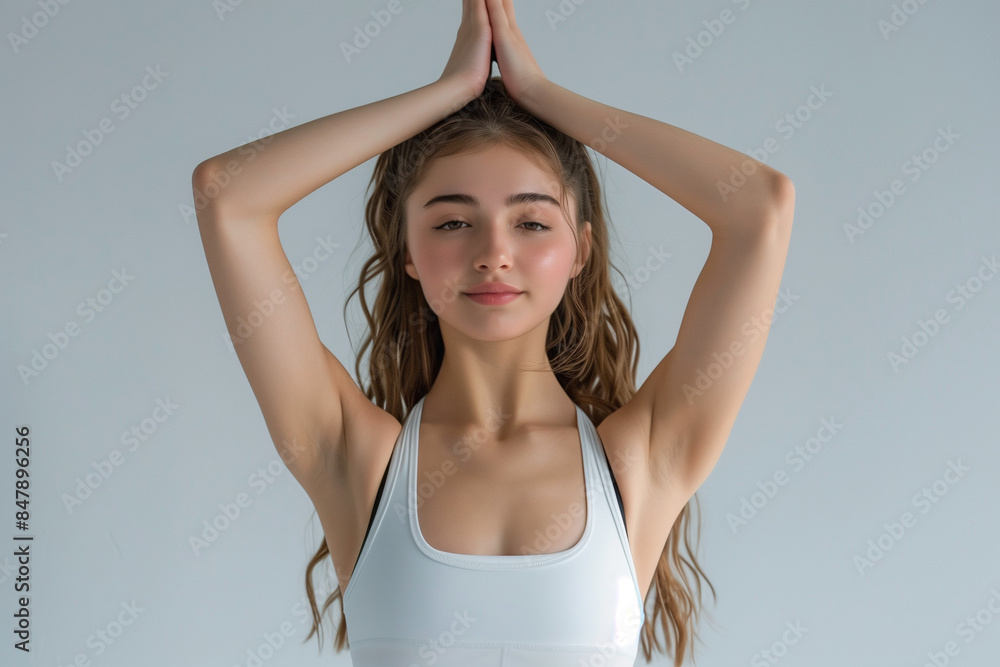 Woman Practicing Warrior Pose in Bright, Sunlit Room, Emphasizing Strength, Balance, and Flexibility Through Yoga for Physical and Mental Wellbeing Woman Practicing Warrior Pose in Bright, Sunlit Room, Emphasizing Strength, Balance, and Flexibility Through Yoga for Physical and Mental Wellbeing