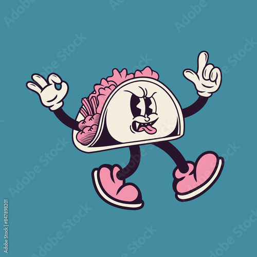 Retro character design of taco