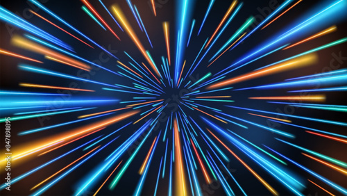 Abstract Tunnel Speed Light Starburst Background Dynamic Technology Concept, Vector Illustration