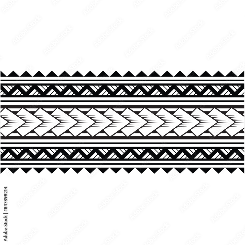 Polynesian design tribal tattoo border. Tribal design ethnic maori band.Tattoo ribbon sleeve bracelet. Fabric seamless isolated hawaiian pattern on white background. Polynesian design tribal tattoo border. Tribal design ethnic maori band.Tattoo ribbon sleeve bracelet. Fabric seamless isolated hawaiian pattern on white background.