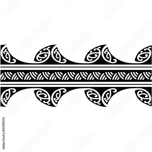 Polynesian pattern tribal tattoo border. Tribal tattoo geometric fore arm samoan band.Tattoo eps forearm samoan sleeve bracelet.Fabric seamless isolated hawaiian pattern on white background.