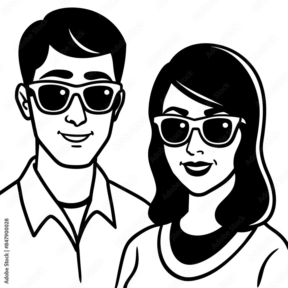 man and woman cartoon glasses vector line art silhouette man and woman cartoon glasses vector line art silhouette