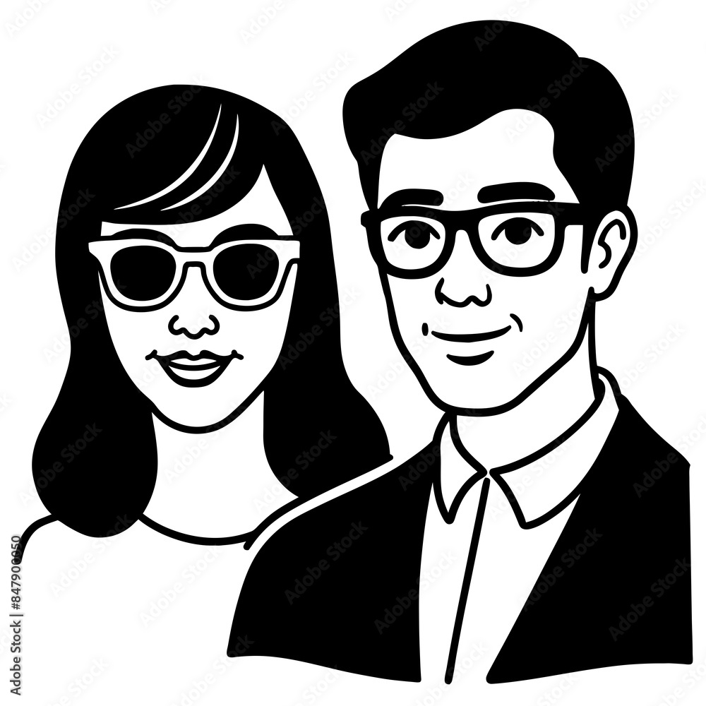 man and woman cartoon glasses vector line art silhouette man and woman cartoon glasses vector line art silhouette