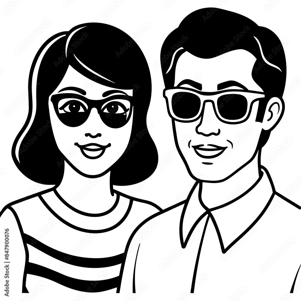 man and woman cartoon glasses vector line art silhouette man and woman cartoon glasses vector line art silhouette