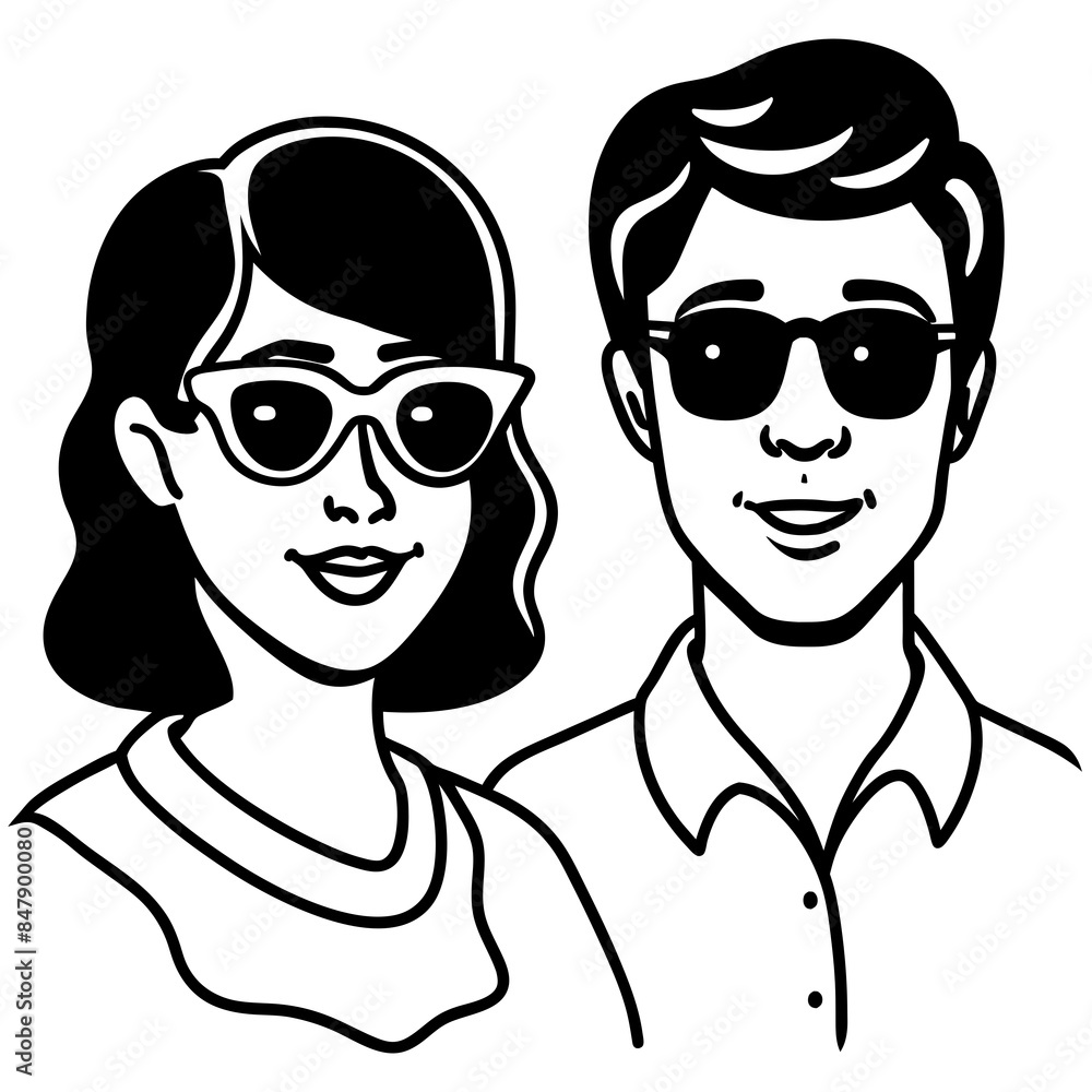 man and woman cartoon glasses vector line art silhouette man and woman cartoon glasses vector line art silhouette