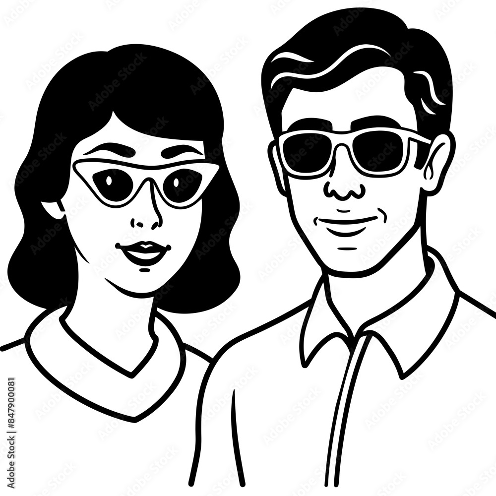 man and woman cartoon glasses vector line art silhouette man and woman cartoon glasses vector line art silhouette
