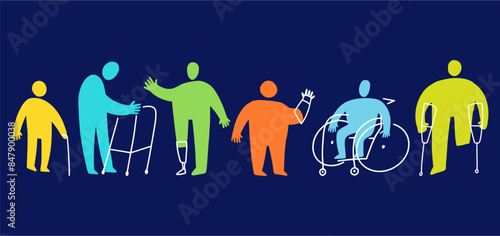 Vector collection of people with disabilities hand-drawn in doodle style
