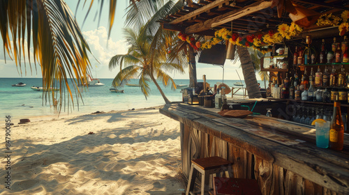 A beach bar with a tropical atmosphere