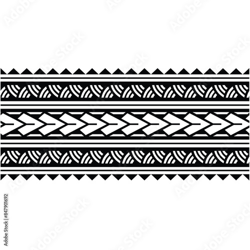 Polynesian pattern tribal tattoo border. Tribal tattoo geometric fore arm samoan band.Tattoo eps forearm samoan sleeve bracelet.Fabric seamless isolated hawaiian pattern on white background.