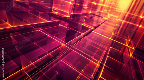 Orange and Burgundy glowing abstract geometric lines. PowerPoint and Business background.