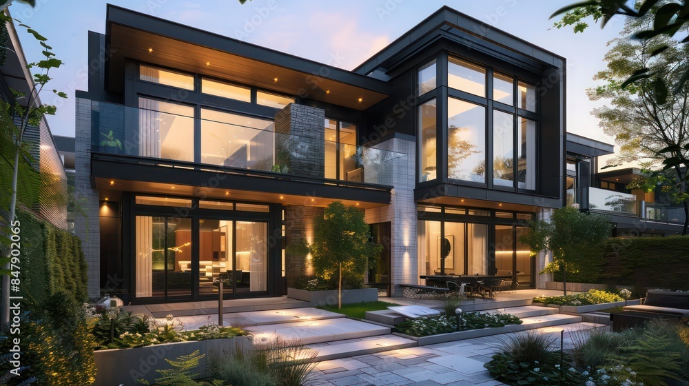 modern duplex with sleek lines, large windows, and a private courtyard modern duplex with sleek lines, large windows, and a private courtyard