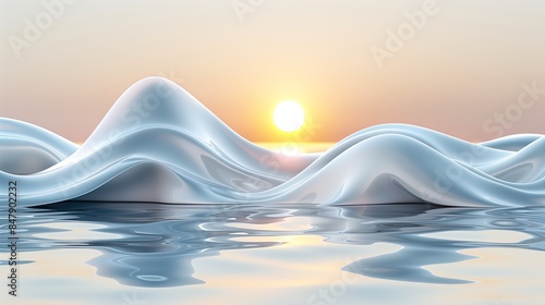 Abstract Serene Waves and Sunset Reflection on Water 