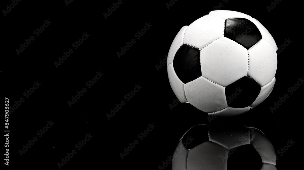 Fototapeta premium Soccer Ball on Black Background with Reflection 