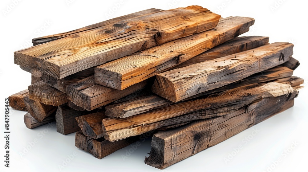 Fototapeta premium Stack Of Wood. Stack of wood scrap isolated on white background, wood, timbering, plank, material. Generative AI.