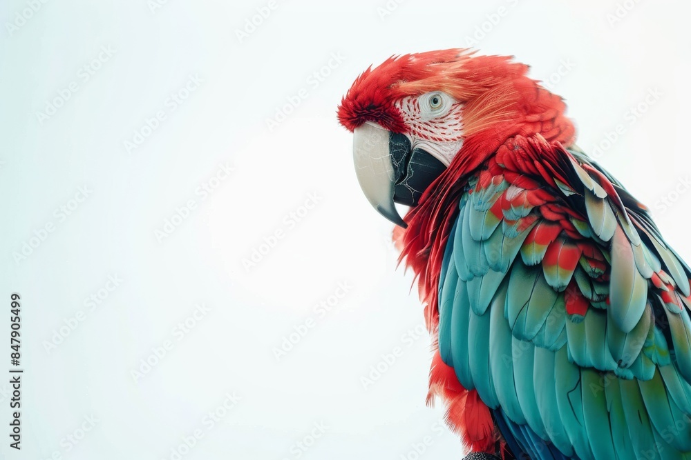 Fototapeta premium A Scarlet Macaws Majestic Profile Against a Clear Sky