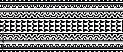 Polynesian design tribal tattoo border. Tribal design ethnic maori band.Tattoo  ribbon sleeve bracelet. Fabric seamless isolated hawaiian pattern on white background.