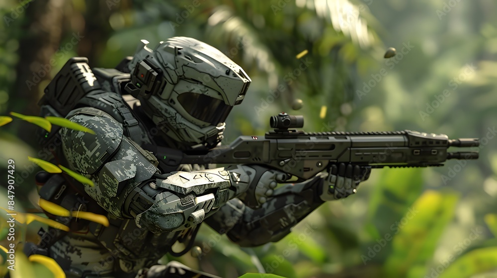 Fearless Jungle Commando Engages Enemy Targets in Rapid Fire Assault Fearless Jungle Commando Engages Enemy Targets in Rapid Fire Assault