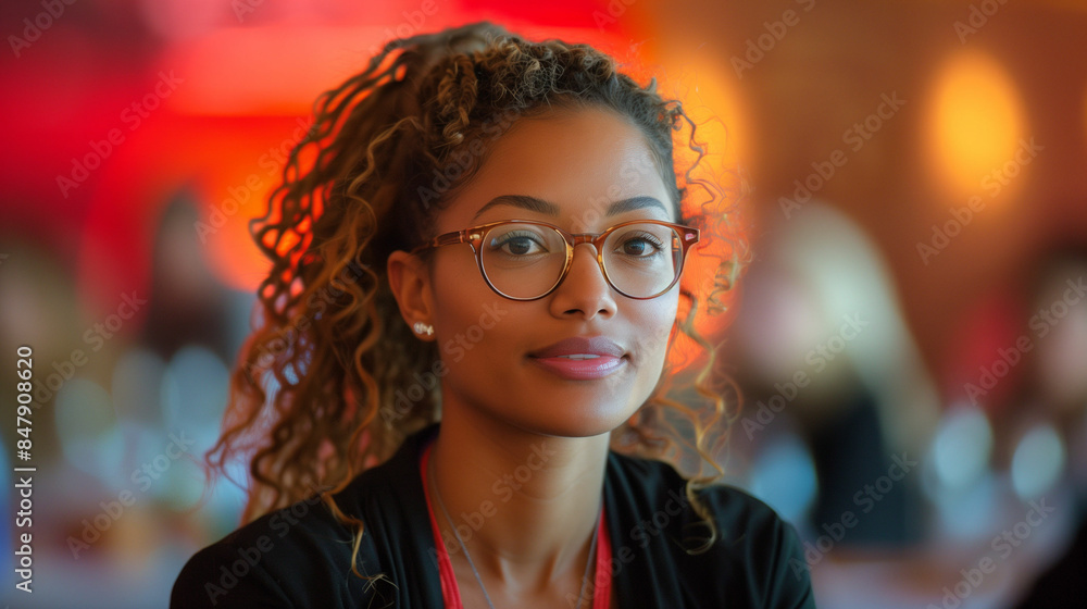 Woman with glasses looking at camera. Generative AI Woman with glasses looking at camera. Generative AI