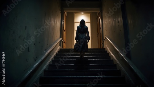 A short story about a mysterious figure who only appears on the staircase at midnight, never seen elsewhere ai-generated