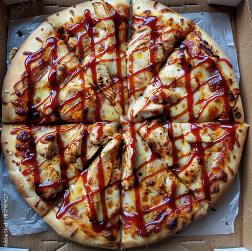 griled chicken pizza top vew photo