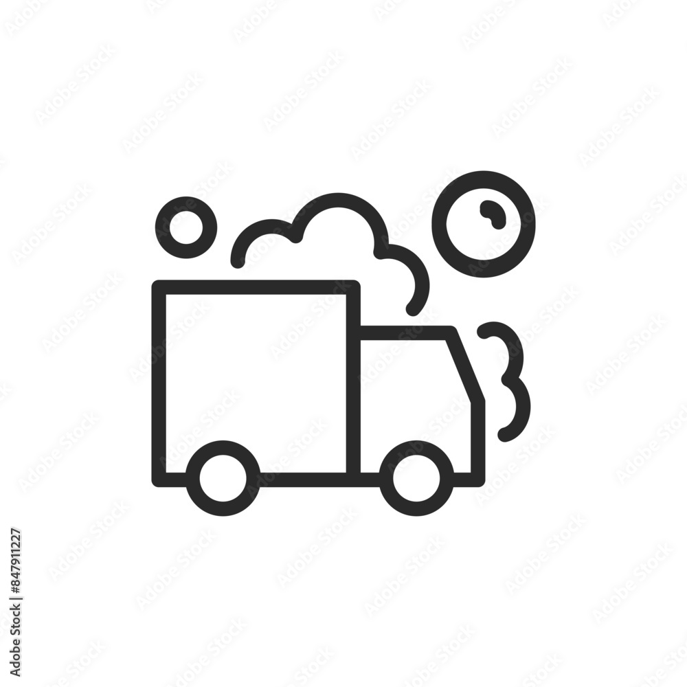 Washing large vehicles, linear style icon. Truck and soap bubbles. Editable stroke width Washing large vehicles, linear style icon. Truck and soap bubbles. Editable stroke width