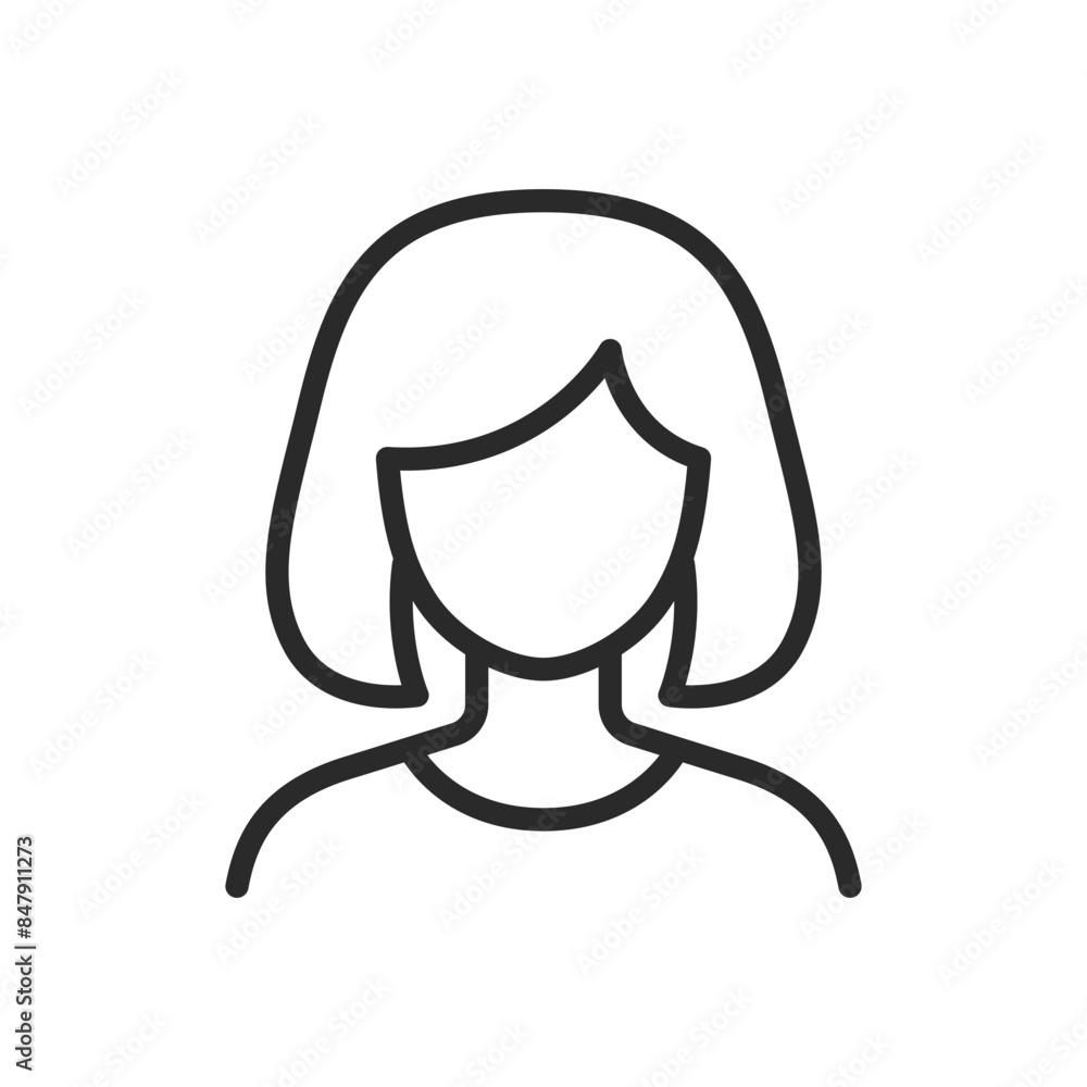Woman with short hair and bangs, linear style icon. Editable stroke width Woman with short hair and bangs, linear style icon. Editable stroke width