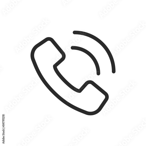 Phone call, linear style icon. Telephone handset with sound waves, indicating a phone call. Editable stroke width.