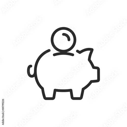 Piggy bank, linear style icon. Piggy bank with a coin being inserted. Editable stroke width.